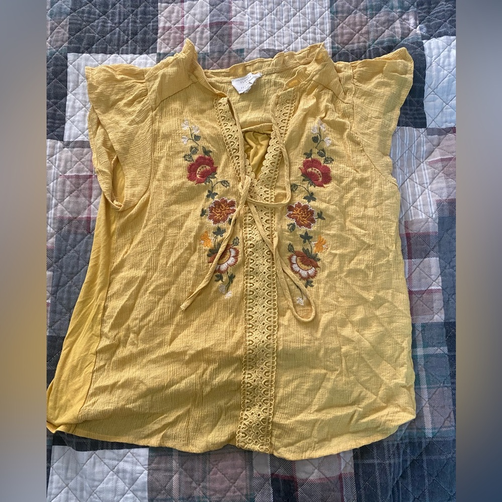 Flower And Feather Floral Yellow Women's Top
